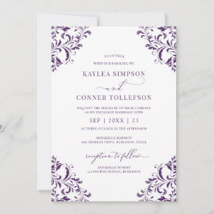Elegant Wedding Vintage Plum / Purple Calligraphy Invitation