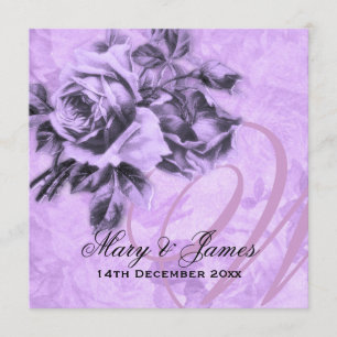 Elegant Wedding Vintage Roses Purple Invitation