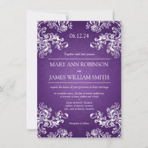 Elegant Wedding Vintage Swirls 2 Purple Invitation
