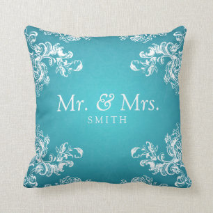 Elegant Wedding Vintage Swirls 2 Turquoise Cushion