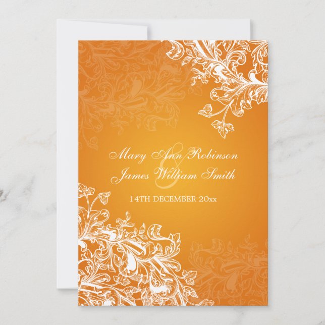 Elegant Wedding Vintage Swirls Orange Invitation (Front)