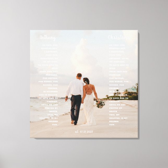 Elegant Wedding Vow Art Gift Canvas Print (Front)