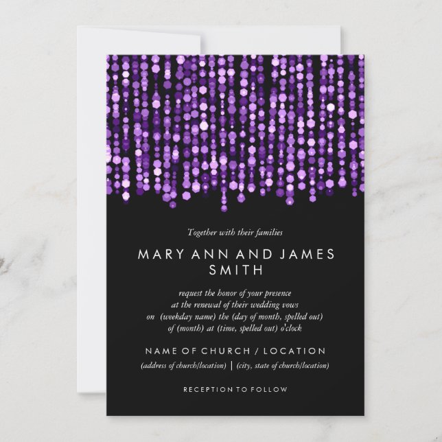 Elegant Wedding Vow Renewal Modern Purple Lights Invitation (Front)