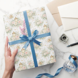 Elegant Wedding Watercolor Blush Florals Lanterns Wrapping Paper