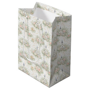 Elegant Wedding Watercolor Church Florals Rings Medium Gift Bag