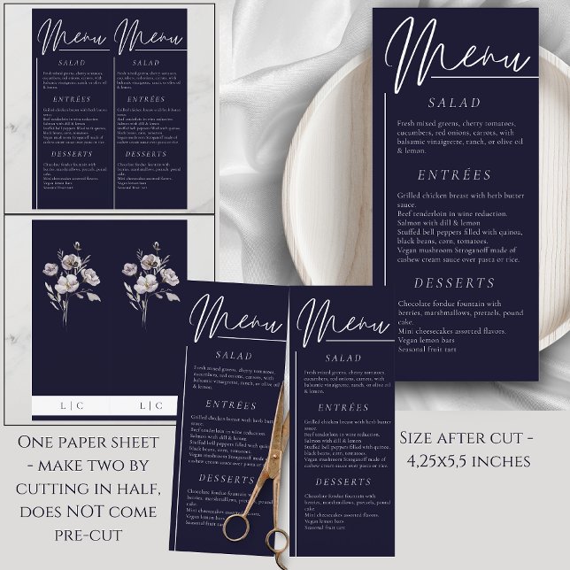 Elegant wedding watercolor dark navy double menu (Creator Uploaded)