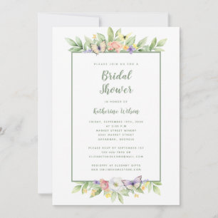Elegant Wedding Watercolor Floral Butterfly Green Invitation