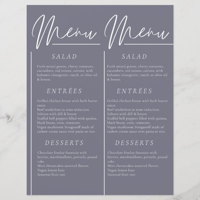 Elegant wedding watercolor gloomy grey double menu (Front)