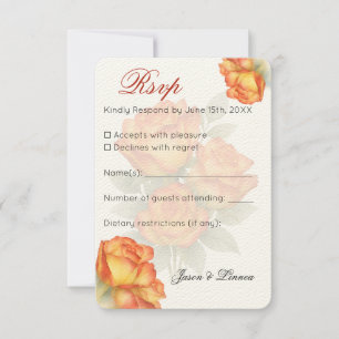 Elegant Wedding Watercolor Roses Pastel Petals RSVP Card