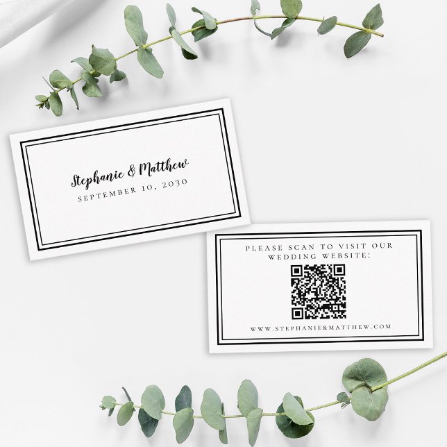 Elegant Wedding Website Modern QR Code Black White Enclosure Card (Creator Uploaded)