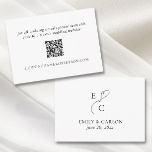 Elegant Wedding Website QR Code Black White Modern Enclosure Card