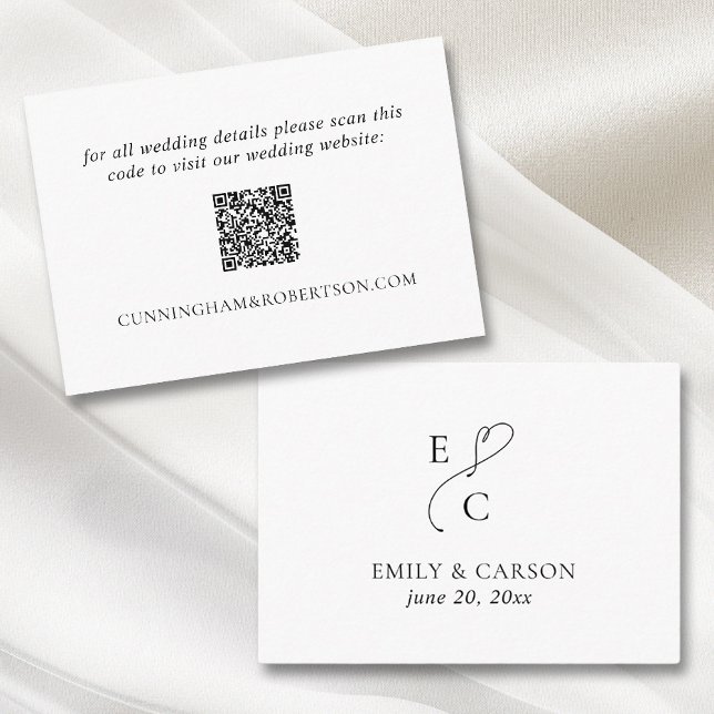 Elegant Wedding Website QR Code Black White Modern Enclosure Card (Creator Uploaded)