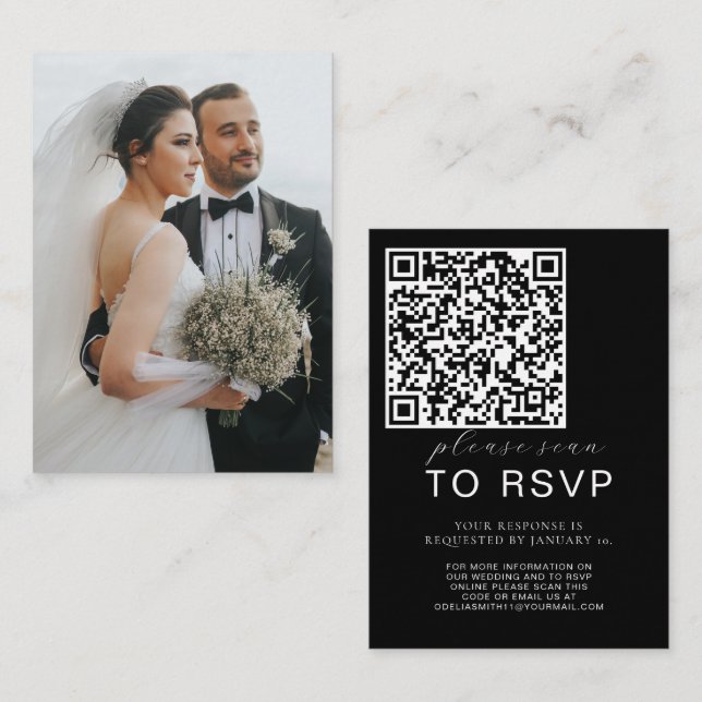 Elegant Wedding Website | RSVP QR Code Photo Enclosure Card (Front/Back)