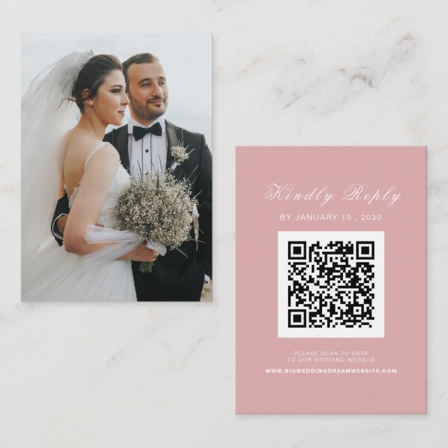 Elegant Wedding Website | RSVP QR Code Photo Enclosure Card (Front/Back)