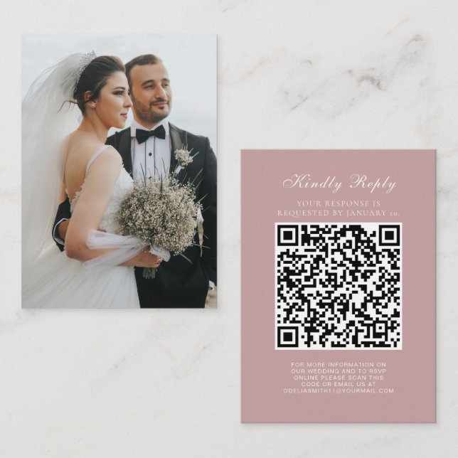 Elegant Wedding Website | RSVP QR Code Photo Enclosure Card (Front/Back)