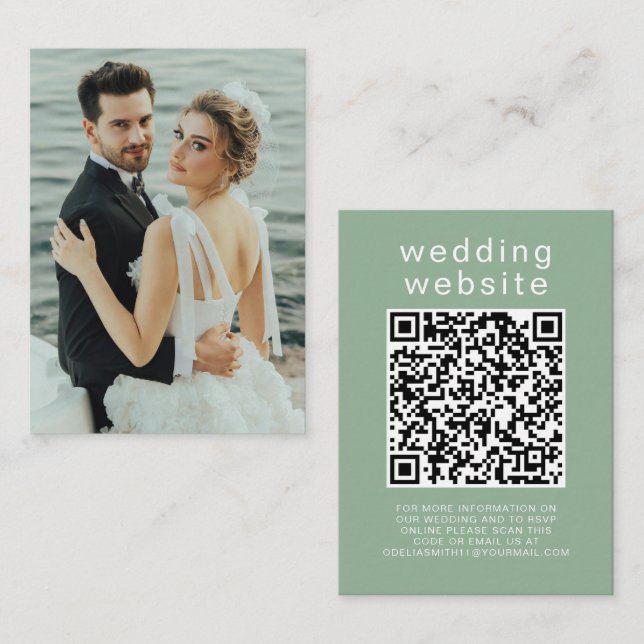 Elegant Wedding Website | RSVP QR Code Photo Enclosure Card (Front/Back)