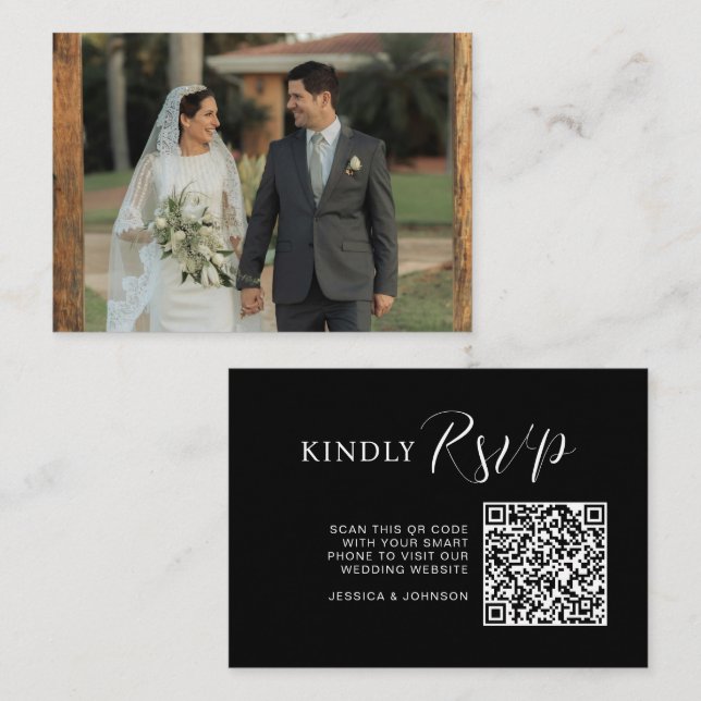 Elegant Wedding Website | RSVP QR Code Photo Enclosure Card (Front/Back)