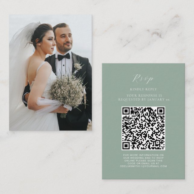 Elegant Wedding Website | RSVP QR Code Photo Enclosure Card (Front/Back)