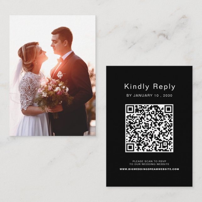 Elegant Wedding Website | RSVP QR Code Photo Enclosure Card (Front/Back)