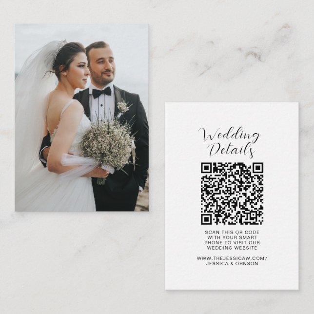 Elegant Wedding Website | RSVP QR Code Photo Enclosure Card (Front/Back)