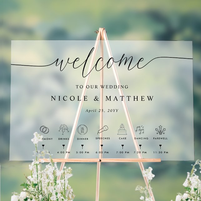 Elegant Wedding Welcome and Timeline Frosted  Acrylic Sign (Creator Uploaded)