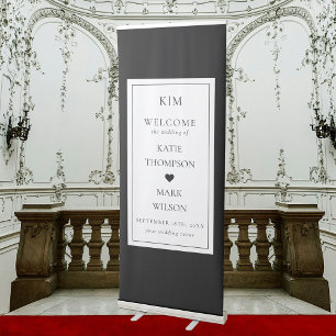 Elegant Wedding Welcome Black White Heart Welcome Retractable Banner