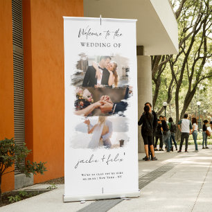 Elegant Wedding Welcome Custom Photos and Names Retractable Banner