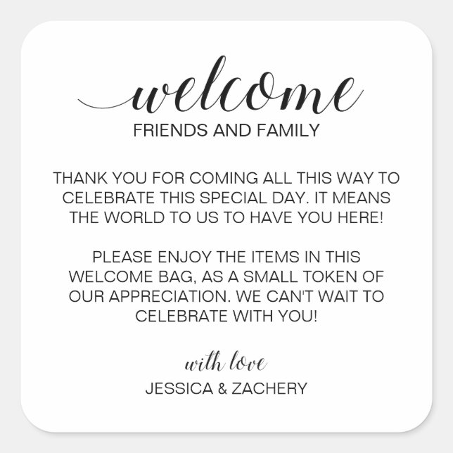 Elegant Wedding Welcome Gift Bag Basket Square Sticker (Front)