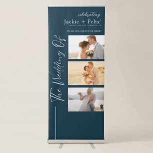 Elegant Wedding Welcome Navy Blue Custom Photo Retractable Banner