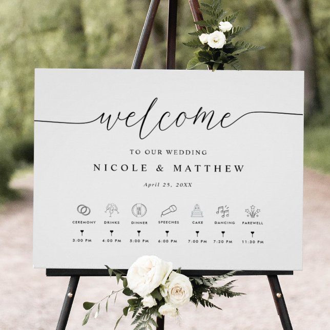 Elegant Wedding Welcome Sign with Timeline (Creator Uploaded)