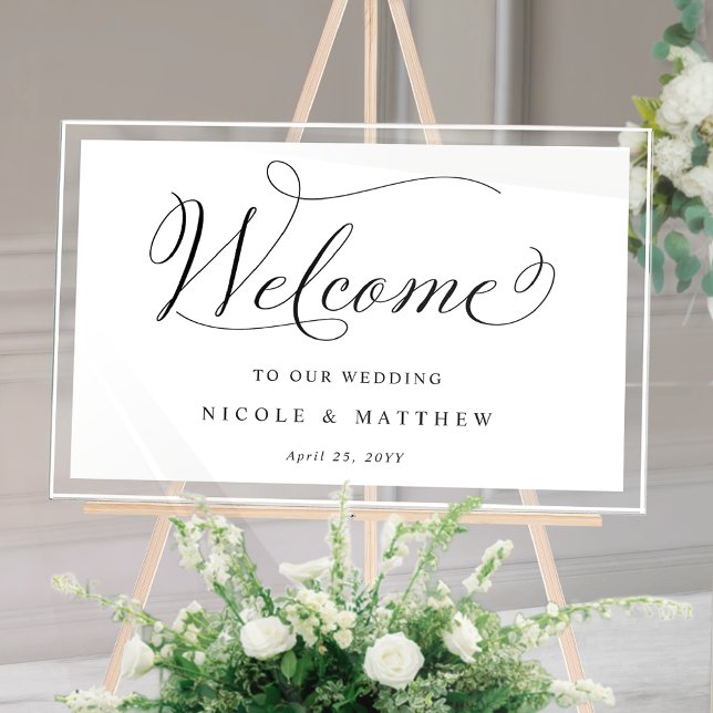 Elegant Wedding Welcome White Acrylic Sign (Creator Uploaded)