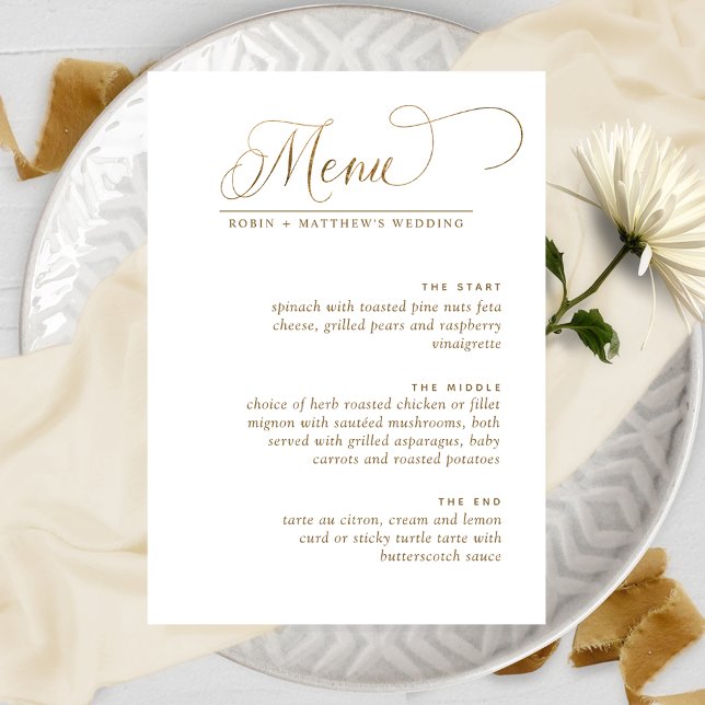 Elegant Wedding, White and Gold Calligraphy Menu (Creator Uploaded)