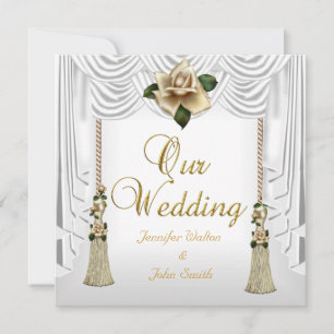Elegant Wedding White Cream Gold Rose Set Invitation
