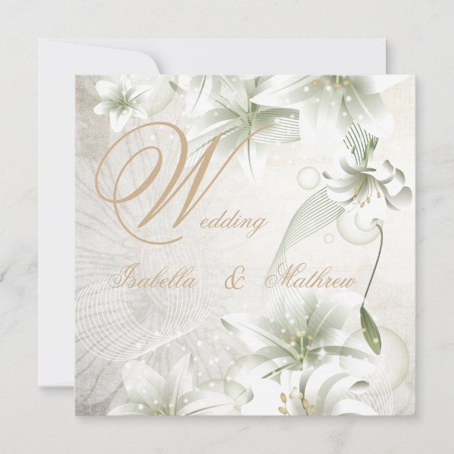 Elegant Wedding White Flowers Beige Gold Floral Invitation (Front)