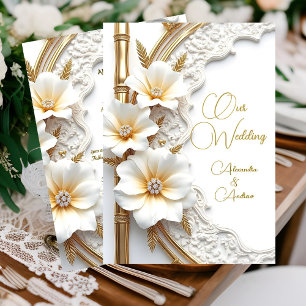 Elegant Wedding White Gold Diamond Floral Bamboo Invitation