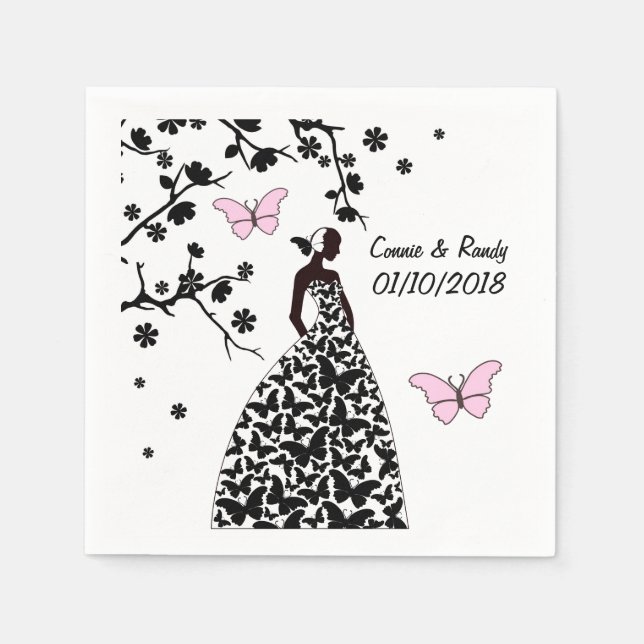 Elegant Wedding White Paper Napkin Butterflies (Front)
