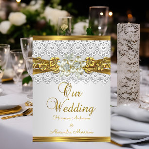 Elegant Wedding White Pearl Gold Lace Floral Invitation