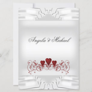Elegant Wedding White Red Hearts Big  Invitation