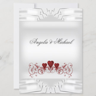 Elegant Wedding White Red Hearts Big  Invitation