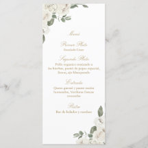 Elegant wedding white rose bouquet menu 