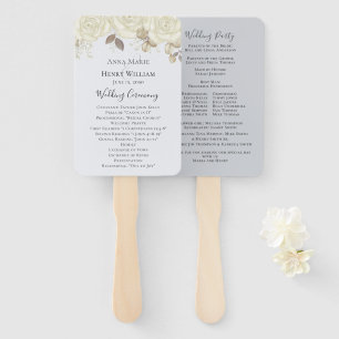 Elegant Wedding White Rose Watercolor Program Hand Fan