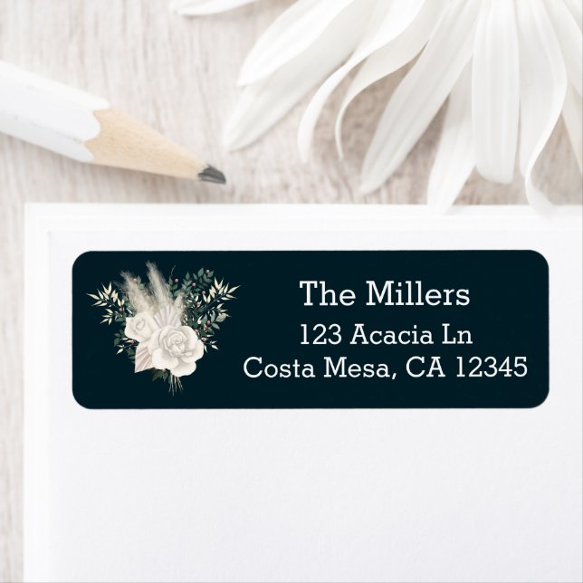 Elegant Wedding White Roses Return Address Label (Insitu)