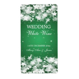 Elegant Wedding Wine Label Dazzling Stars Green