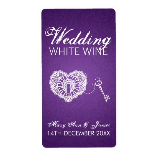 Elegant Wedding Wine Label Key To My Heart Purple Shipping Label