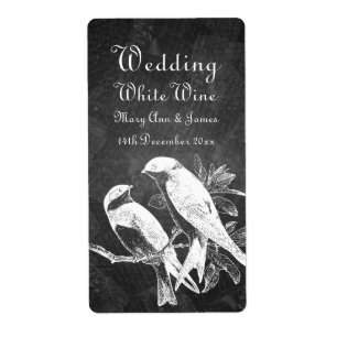 Elegant Wedding Wine Label Love Birds Black
