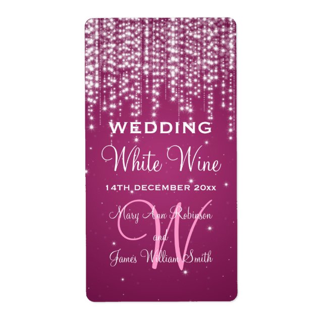 Elegant Wedding Wine Label Night Dazzle Berry Pink (Front)