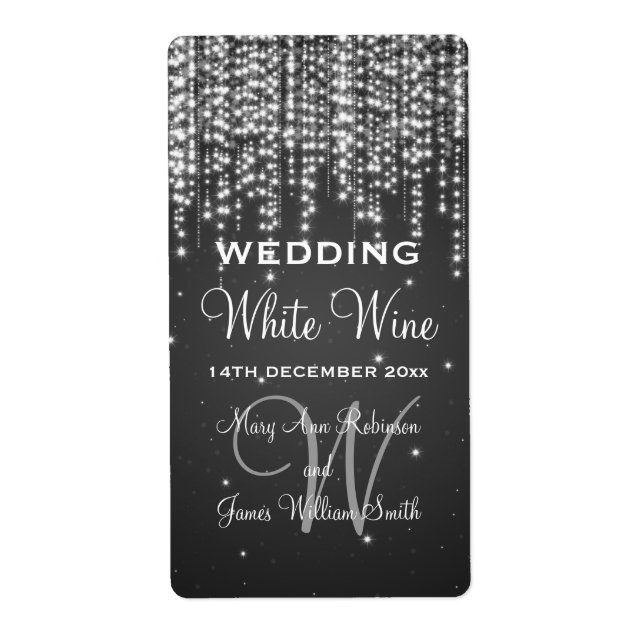 Elegant Wedding Wine Label Night Dazzle Black (Front)