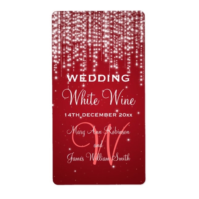 Elegant Wedding Wine Label Night Dazzle Red (Front)