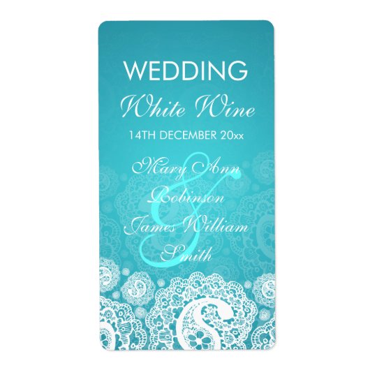 Elegant Wedding Wine Label Paisley Lace Blue Shipping Label