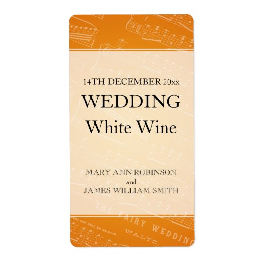 Elegant Wedding Wine Label Sheet Music Orange Shipping Label
